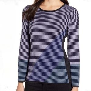 NWT Nic + Zoe striped sweater purple black top xs long sleeve top